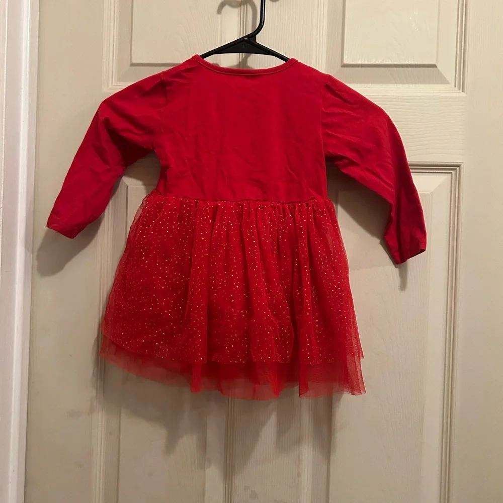 Festive Red long sleeve Tutu Dress with Reindeer Design - size 12-18 months